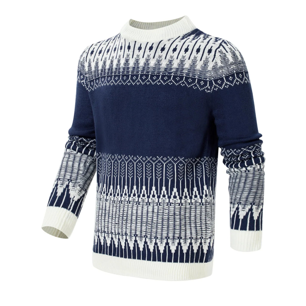 Men's knitted long-sleeve pullover sweater in one of five styles, sized S to 5XL.