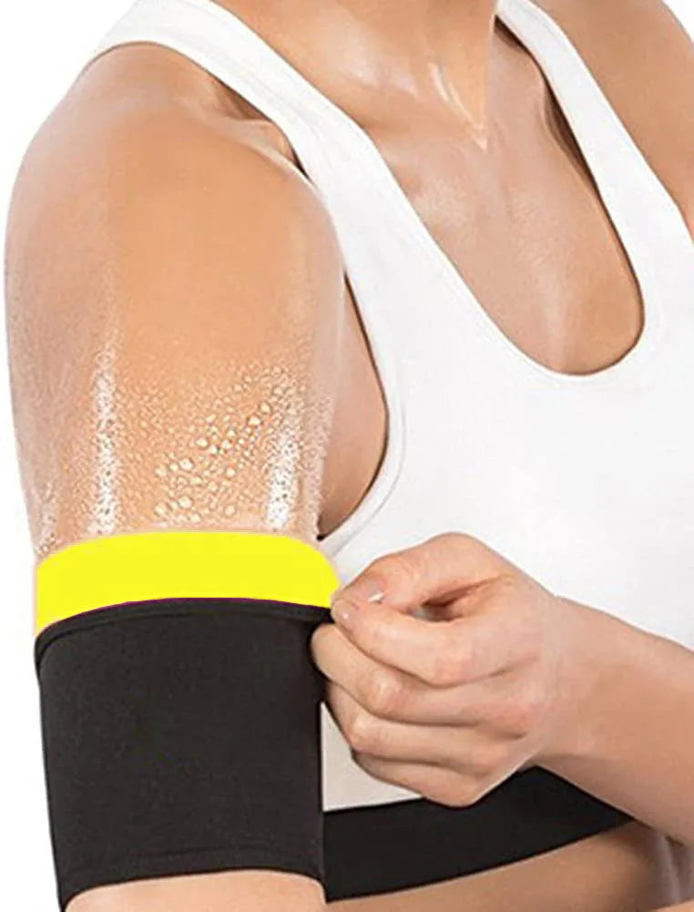 Sports arm sweatband in blue, silver, black and yellow, or black and red colour options