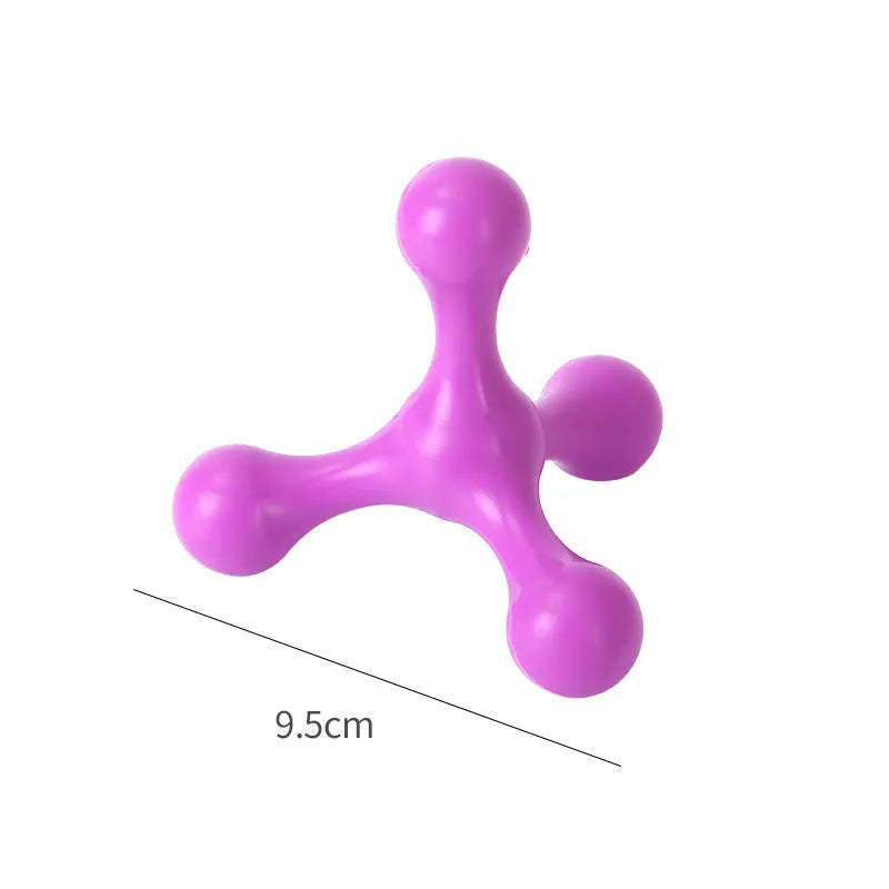 Blue silicone three-leg chew toy for small to medium dogs on white background