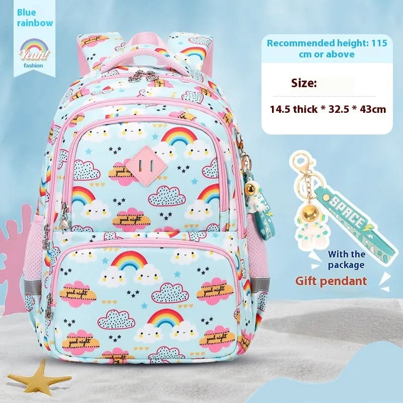 Waterproof Oxford cloth children's school backpack with dinosaur print design and curved shoulder straps