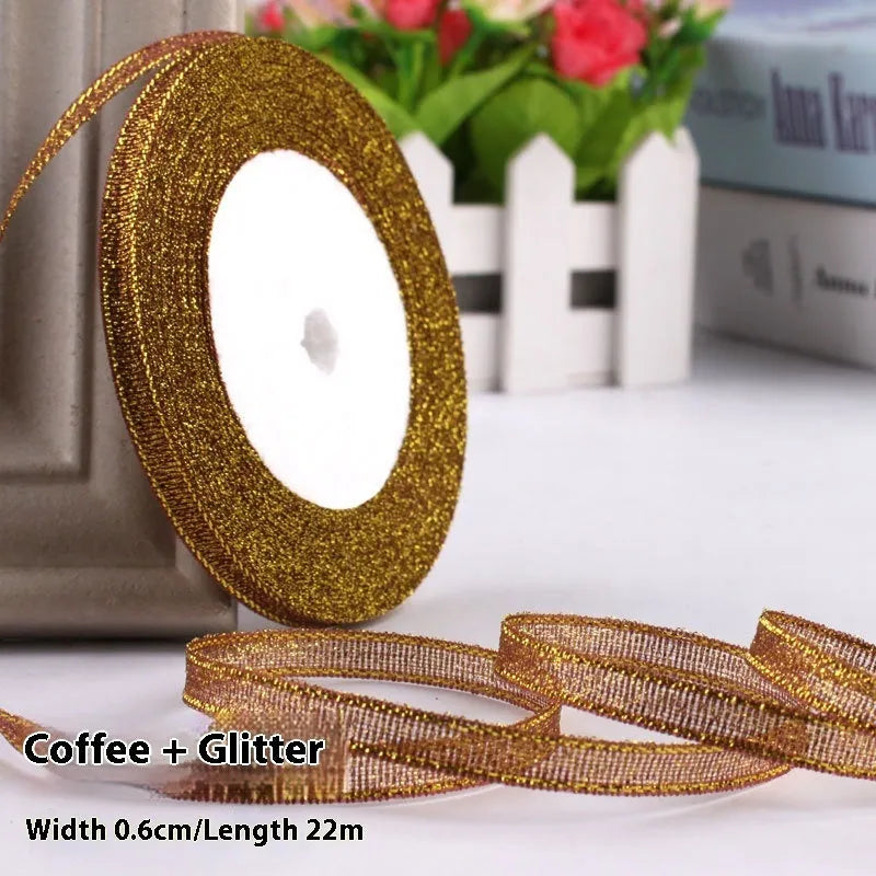 Roll of polyester gift packaging ribbon with 0.6cm width and 22 metre length in various colour options