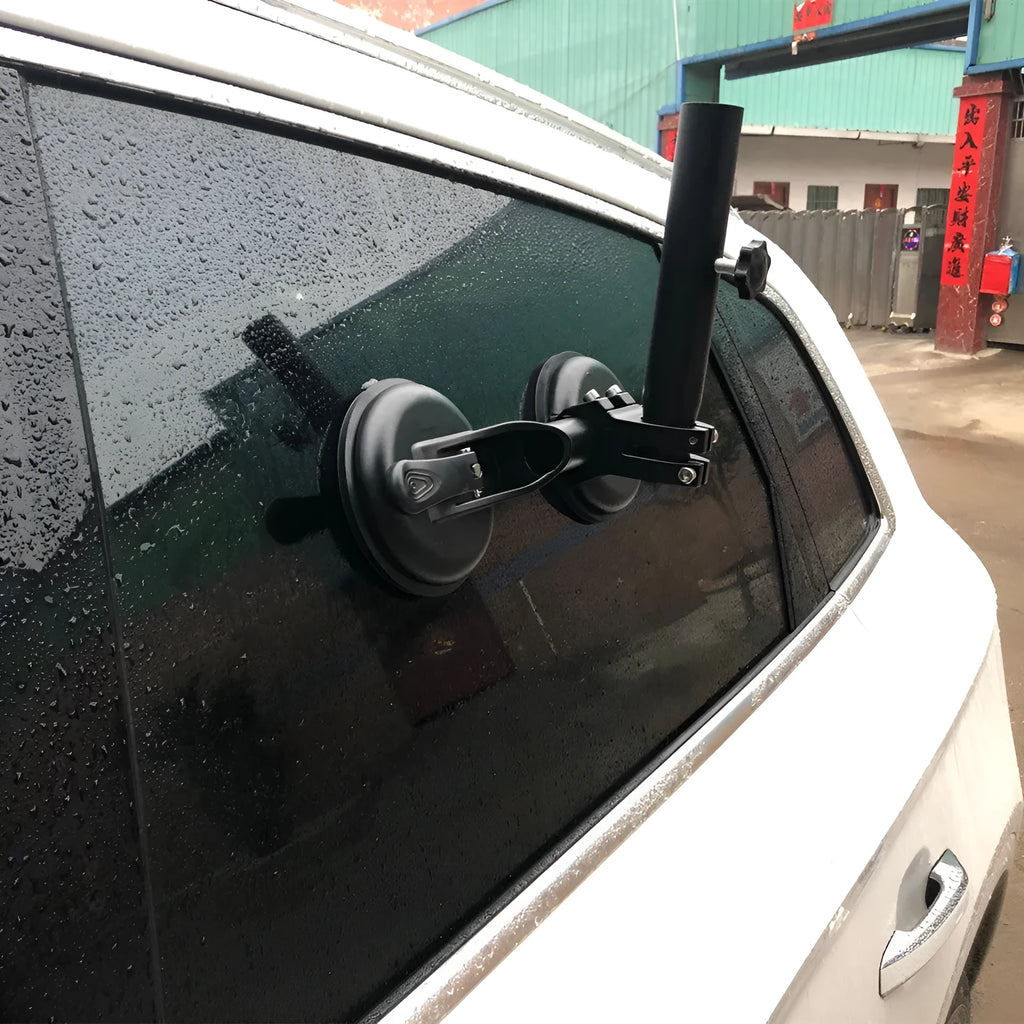 Black car sucker base flagpole mount with round rubber disc for vehicle glass