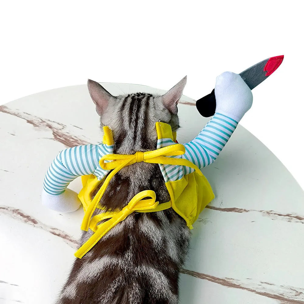 Yellow knife assassin creative design cat costume in polyester fabric