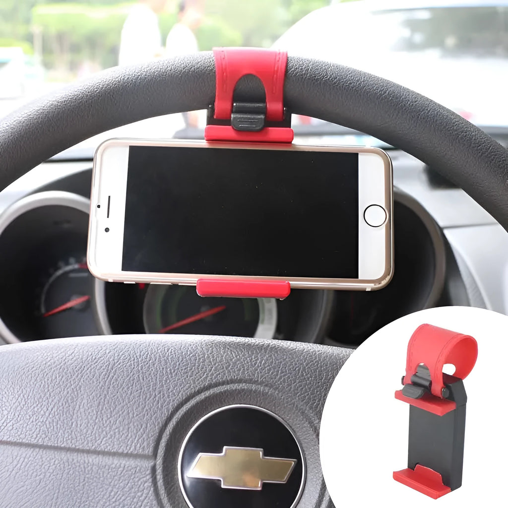 Black universal steering wheel phone mount clip holder for smartphones