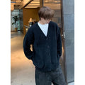 Men's V-neck cardigan sweater in loose casual fit with long sleeves