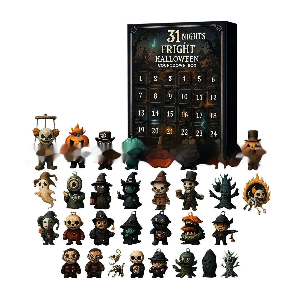 Halloween horror doll advent countdown box with resin craft decorations in blind box packaging