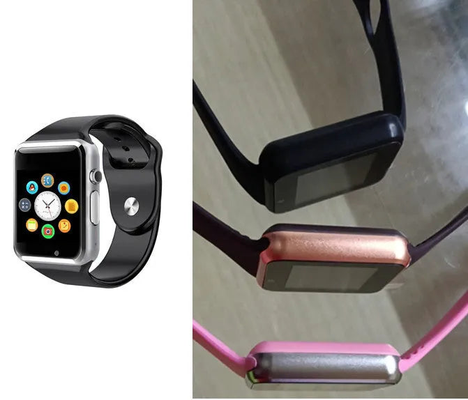 A1 Smart Watch with 1.54-inch screen in various colours including black, silver, white, gold, pink, red, green, and blue