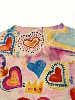 Loose fit printed top with lapel collar in polyester fabric