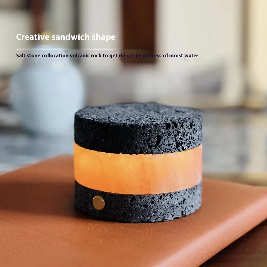 Orange volcanic rock USB night lamp with touch dimming and essential oil diffuser measuring 9cm by 7.5cm