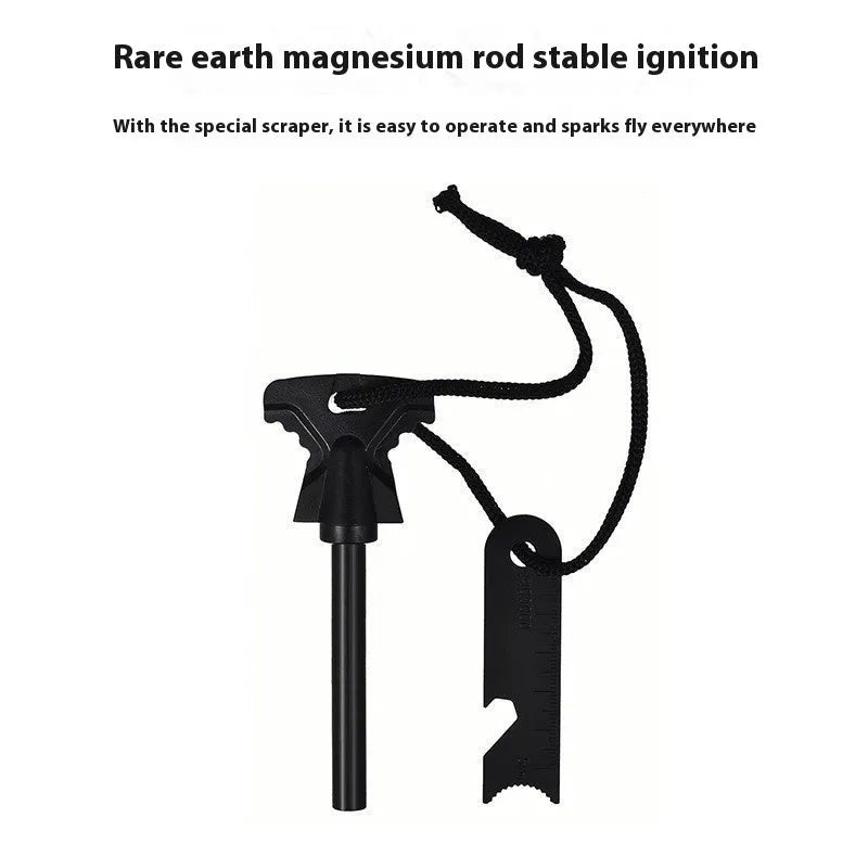 Butterfly-shaped stainless steel fire starter tool with ferrocerium rod and integrated bottle opener.
