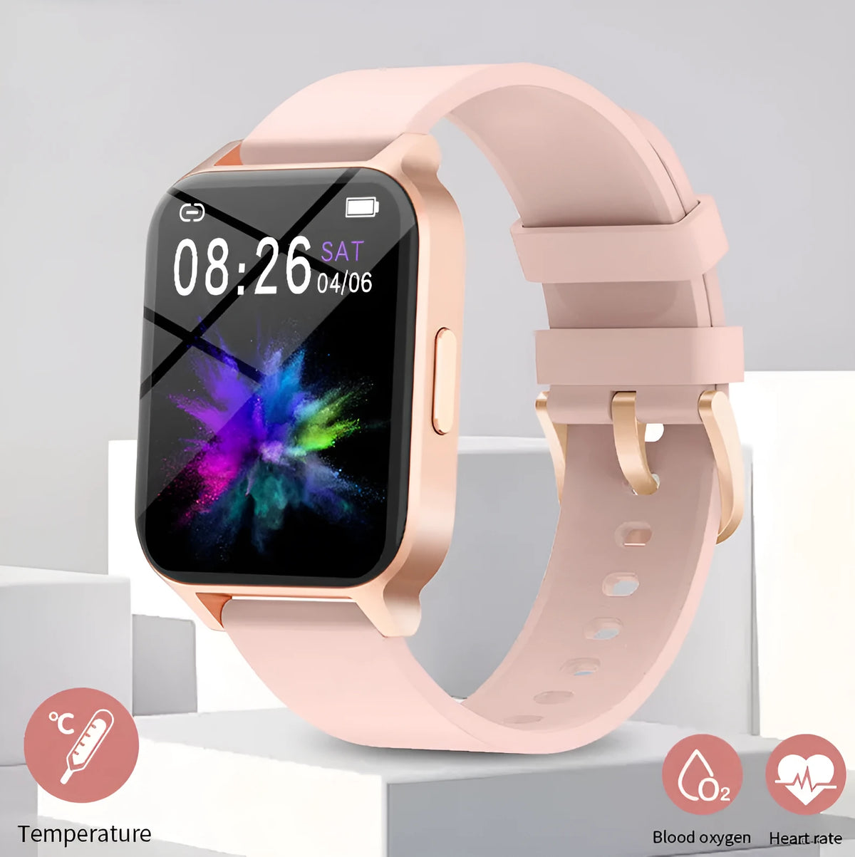 Smart colour screen health watch with black mesh strap showing heart rate monitoring display