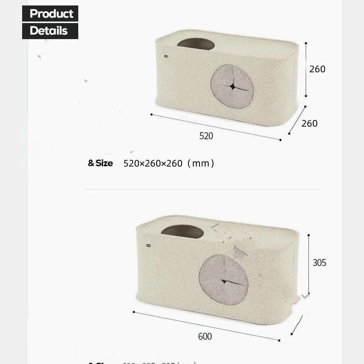 Foldable four seasons cat nest bed in felt material, shown in khaki and grey colour options