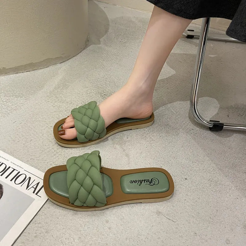 Women's plaid pattern PVC beach sandals with thick non-slip soles in white, green, black and orange colours