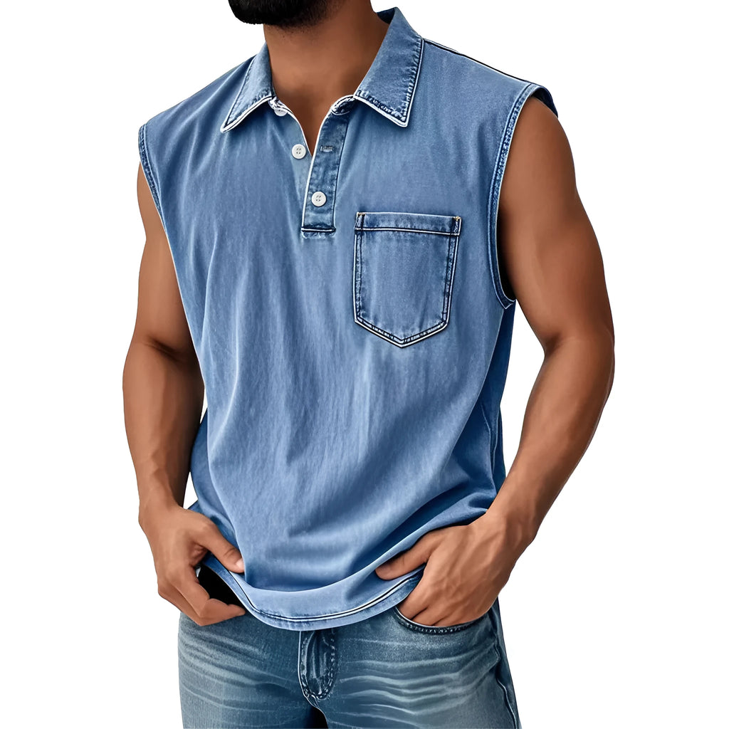 Men's loose fit short sleeve polo shirt with 3D digital print design and button collar.