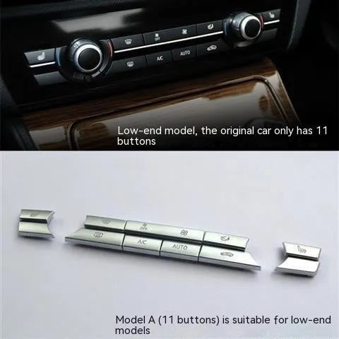 Automotive air conditioning button panel set with silver buttons in low, medium, high fittings