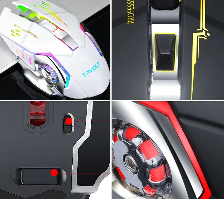 Black and white wireless charging silent computer mouse on a desk next to a laptop