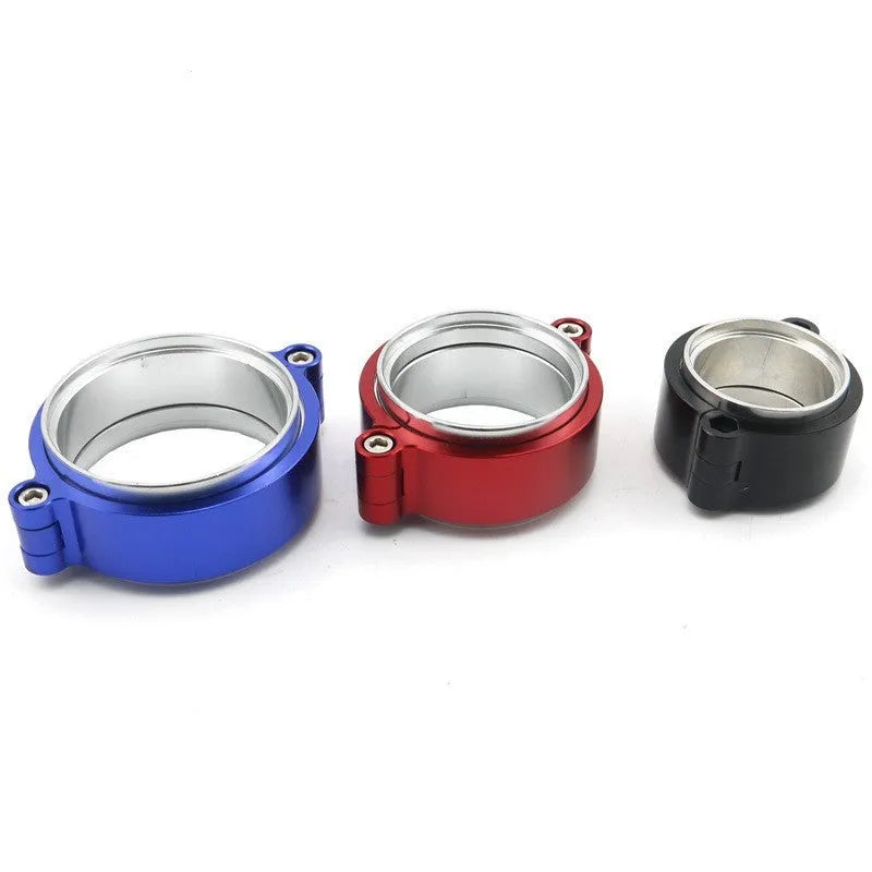 Aluminium exhaust clamp for car modification in black, blue or red colours