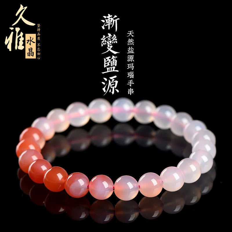 Natural Yanyuan agate bracelet with gradient colour and geometric beads on a wrist