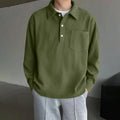 American retro casual bottoming shirt, loose pullover polyester top in black, green, or dark gray, sizes S to XXL