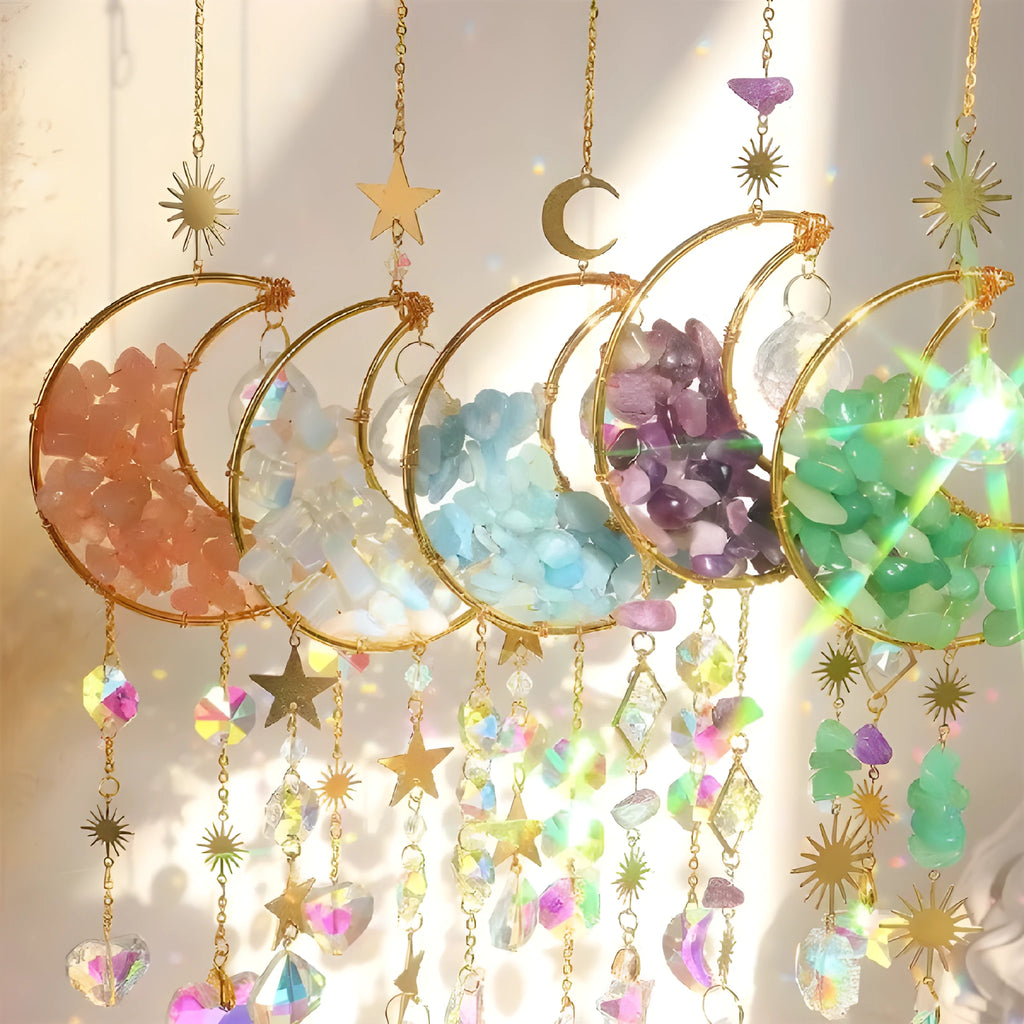 Moon-shaped K9 crystal car pendant hanging from rear view mirror with 420mm length