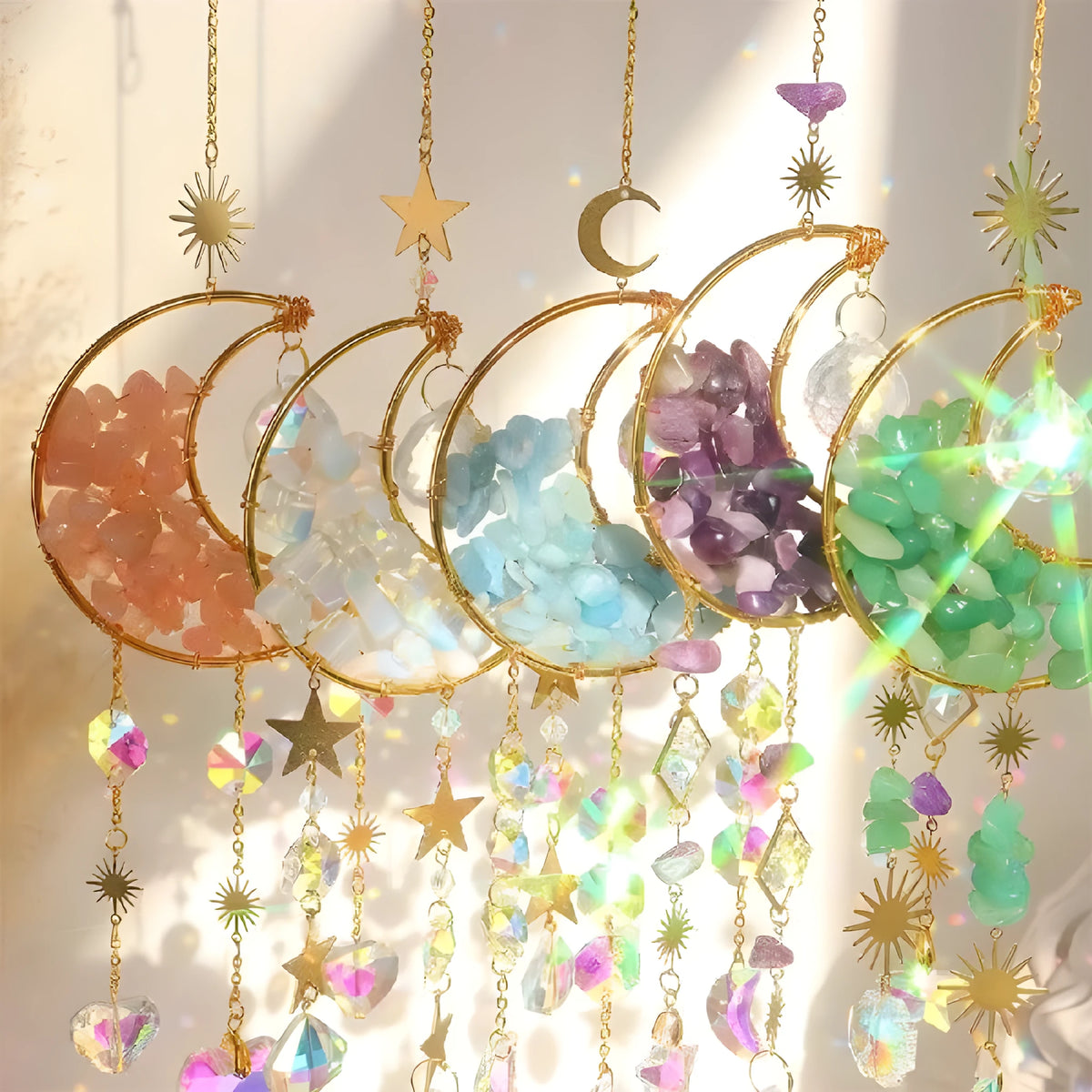 Moon-shaped K9 crystal car pendant hanging from rear view mirror with 420mm length