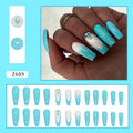 Smart blue long ballet false nails with diamond glitter debris decoration