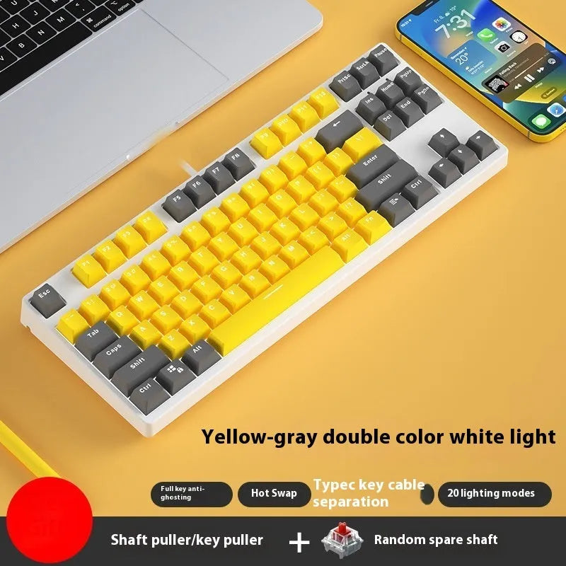 87-key hot-swappable mechanical gaming keyboard with two-tone keycaps and metal chassis