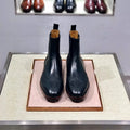 Men's black leather high-top business casual shoes with a cowhide upper and leather sole.