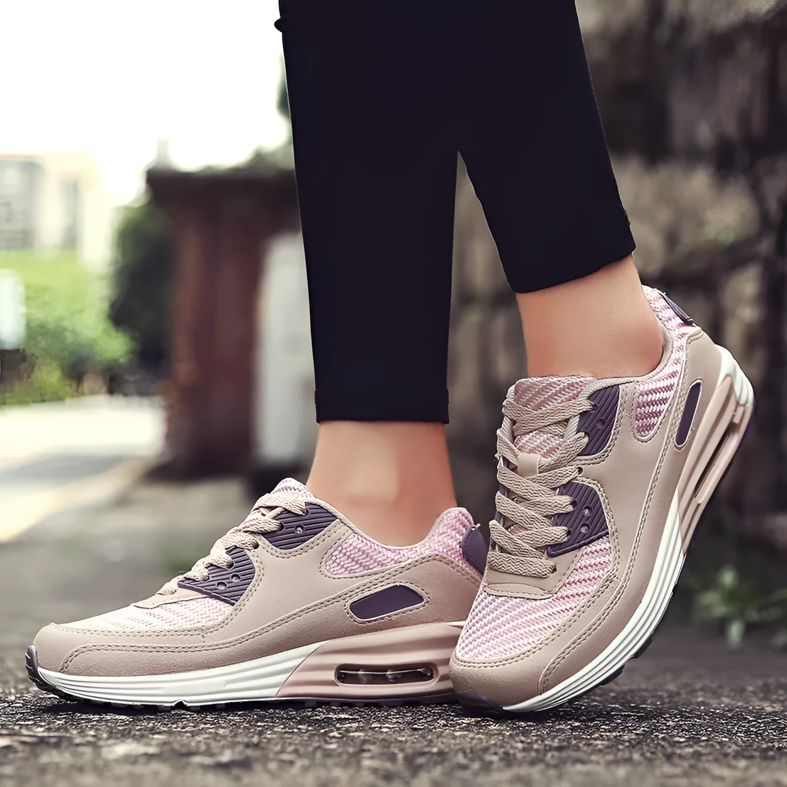 Women's casual beige orange shoes with a 3.5cm block heel, shown on a size chart.