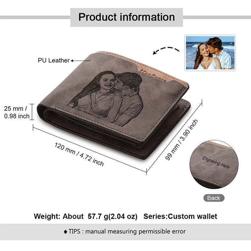 Coffee coloured engraved horizontal PU leather wallet showing seven card slots.