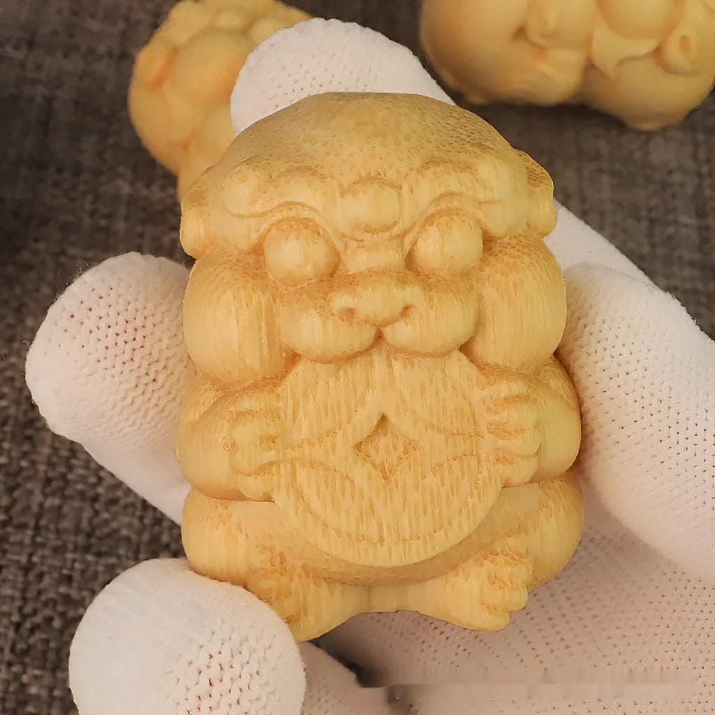 Solid bamboo carving ornament with Take Money motif measuring 4.5cm tall and 3.5cm wide