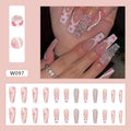 Wearable finished fake nails long ballet type with love pattern in W097 shiny love and glue