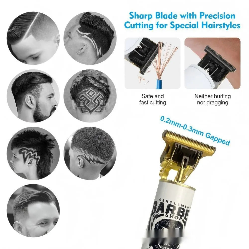 Rechargeable hair clipper set with stainless steel cutter head and USB charging port in 4 in 1 suit packaging