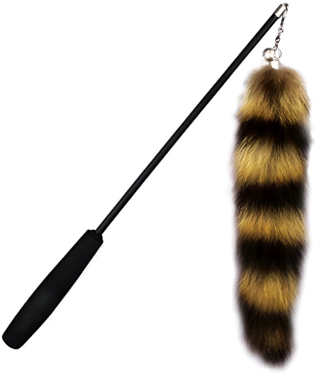 Black cat toy wand with elastic string and interactive catcher measuring 42m length