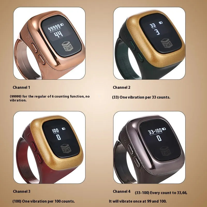Al-fatiha Zikr electronic counter with digital display in choice of six colours and three band sizes.