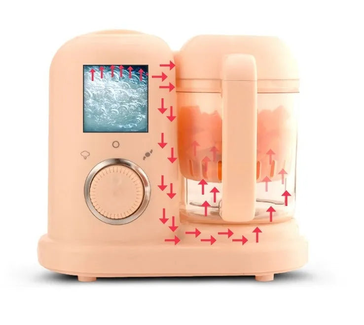 Green or pink baby food processor steamer and blender with double mixing blade for mincing meat and vegetables