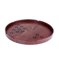 Wooden dessert plate with hollow sakura cherry blossom pattern, 30cm diameter