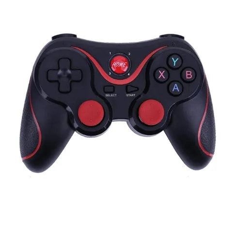 Black and white X3 Bluetooth wireless game controller for Android phones with mobile clip attached.