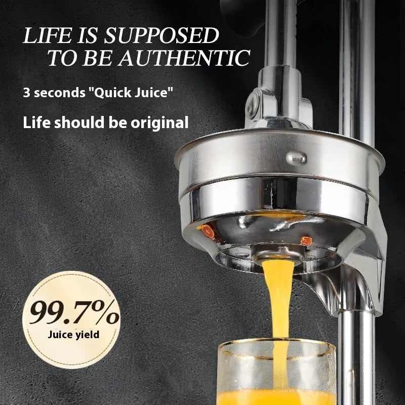 Vertical stainless steel manual kitchen juicer with multiple colour and tip configuration options