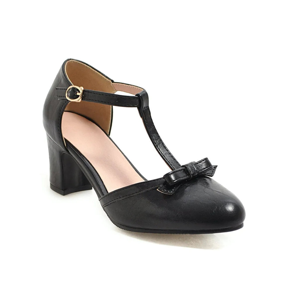 Women's apricot chunky heel sandals with bow tie, hollow out detail, and 6.5cm mid-heel