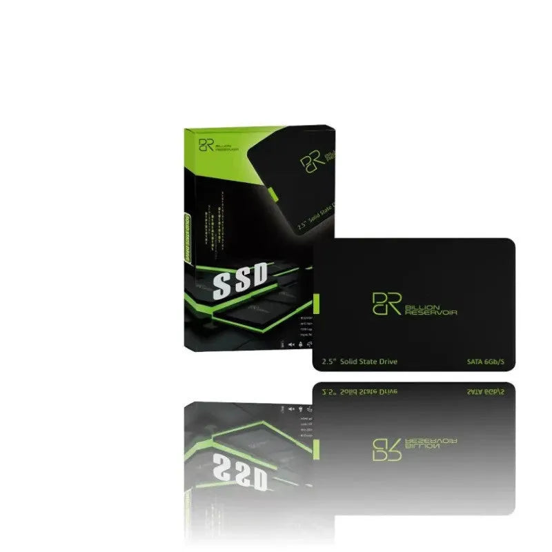 Black 2.5-inch SATA solid state drive with plastic enclosure for desktop and notebook computers