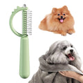 Blue dinosaur-shaped cat brush with double-sided grooming heads for shedding and dematting