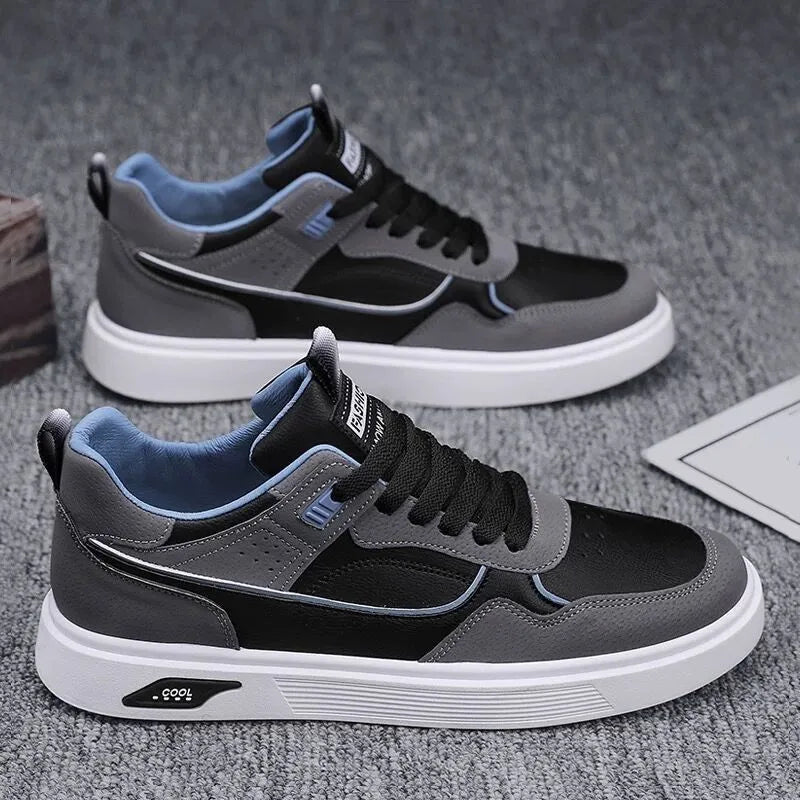 Men's low-top canvas board shoes in beige with mesh lining and round toe.