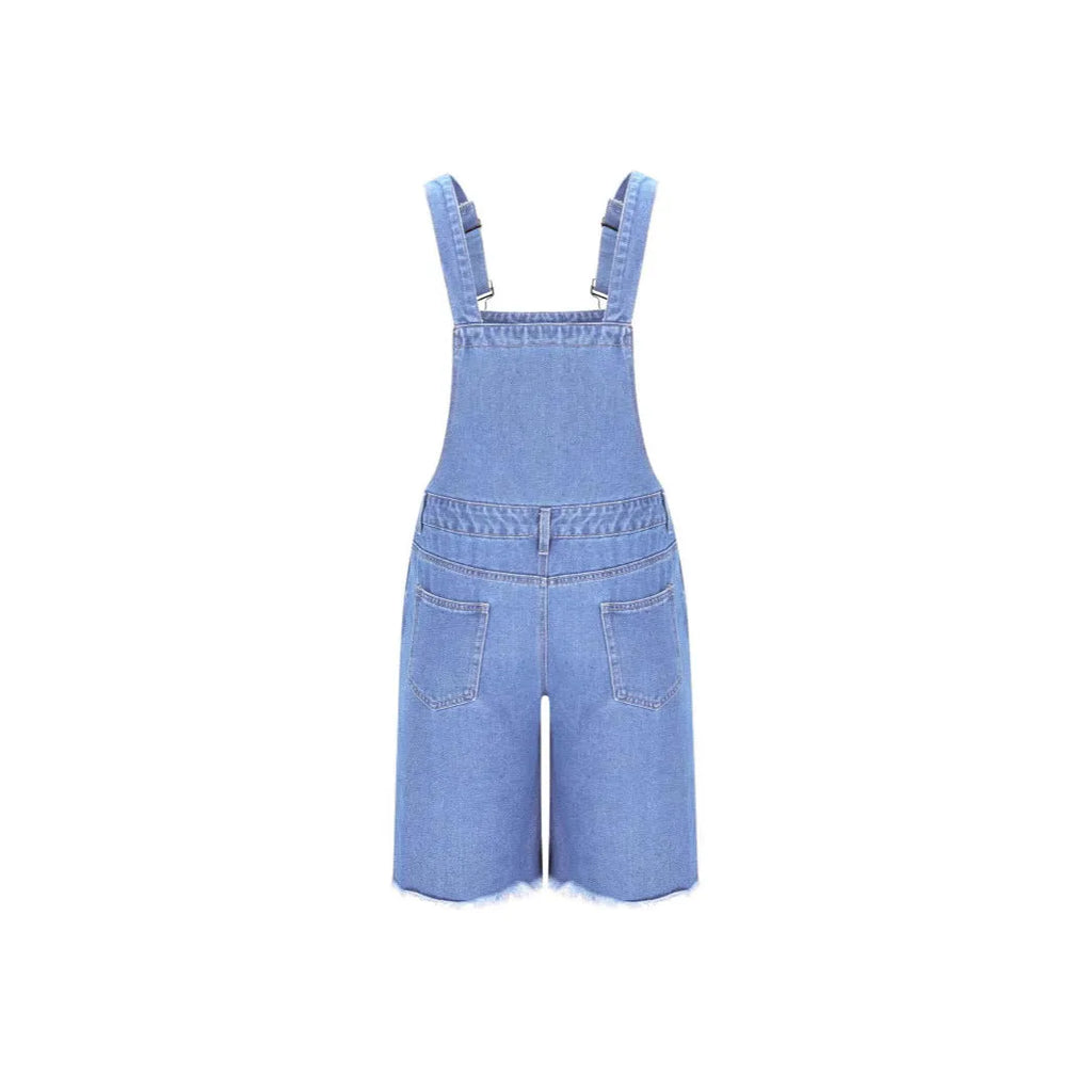 Men's ripped denim suspender shorts in straight-leg cut, available in three colour options