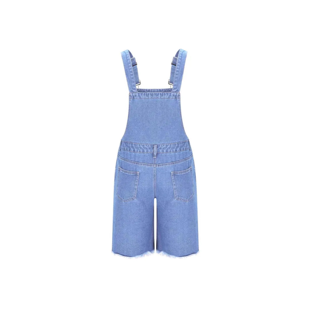 Men's ripped denim suspender shorts in straight-leg cut, available in three colour options