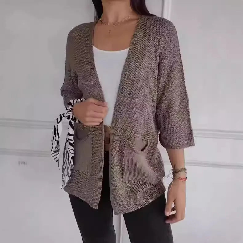 Women's waffle knit cardigan coat with nine-quarter sleeves in multiple colour options