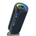 Black and blue 40W fabric wireless Bluetooth speaker with lighting and protective features