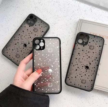Star Universe mobile phone case for iPhone models showing smooth tactile finish in black and white colour options