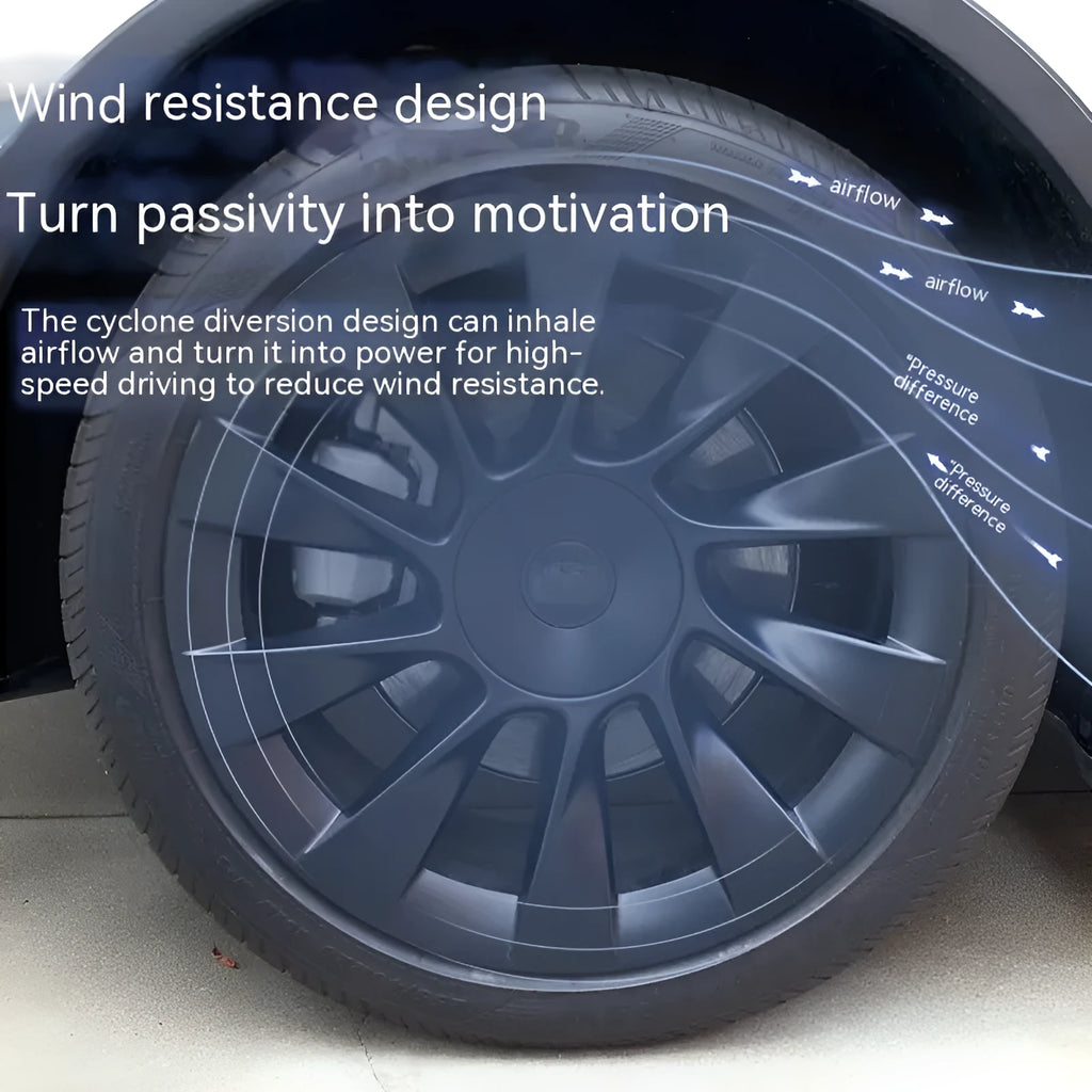 Tesla Model Y wheel hub cover set in black, white, red or carbon fibre pattern plastic decorative rim cover