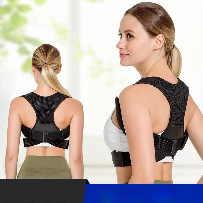 Black anti-humpback posture correction belt for upper back and shoulder support.
